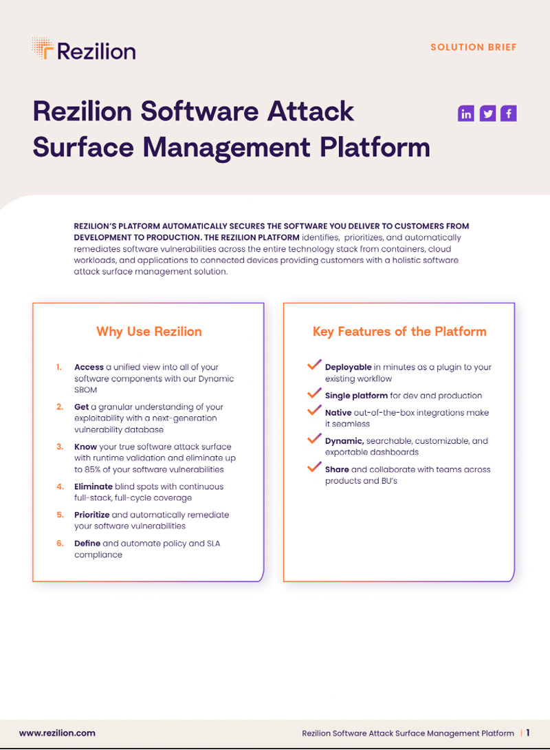 Rezilion Software Attack Surface Management Platform Solution Brief